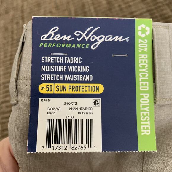 Ben Hogan Performance Shorts Men 30 Khaki Heather Active Flex Waist Golf Wicking - Picture 3 of 7